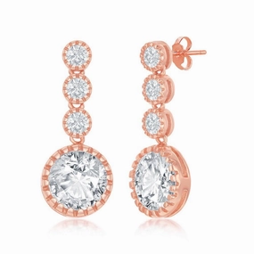 Sterling Silver Rose Gold Plated Round CZ Earrings