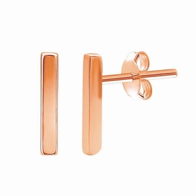 Sterling Silver Rose Gold Plated Small Thin Bar Stud Earrings