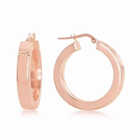 Sterling Silver Rose Gold Plated Square Hoop Earrings