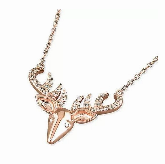 Sterling Silver Rose Gold Plated Stags Head Ladies Necklace