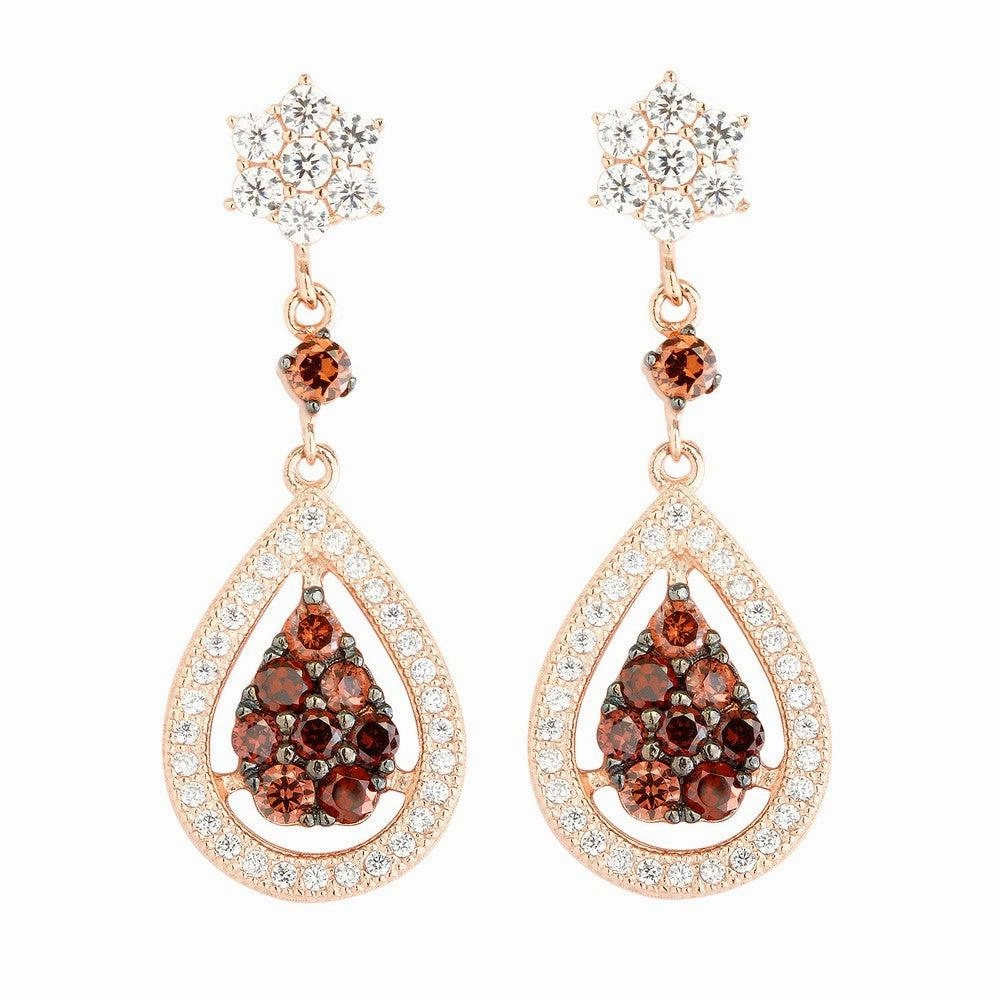 Sterling Silver Rose Gold Teardrop CZ Pave Earrings