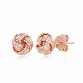 Sterling Silver Rose GP Beaded Love Knot Stud Earrings