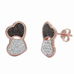 Sterling Silver Rose GP Black and White Double Heart Earrings