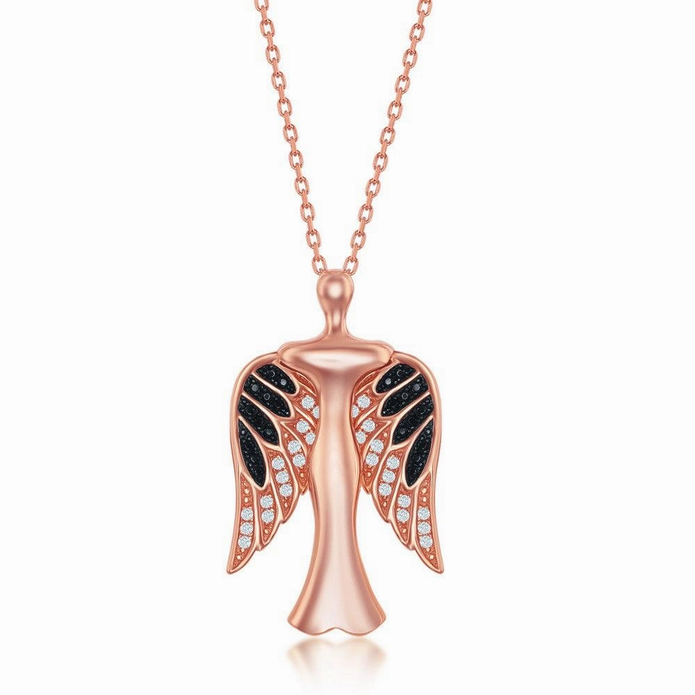 Sterling Silver Rose GP CZ Angel Movable Wings Pendant