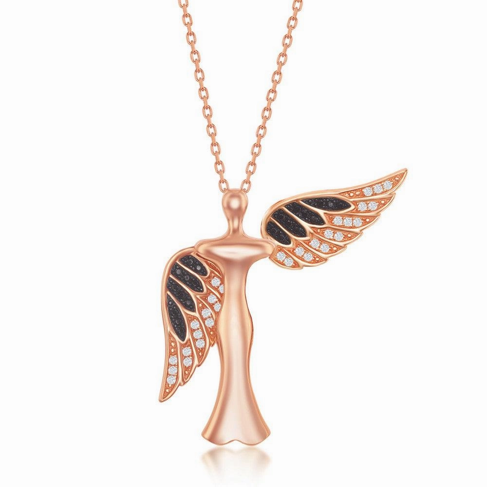 Sterling Silver Rose GP CZ Angel Movable Wings Pendant