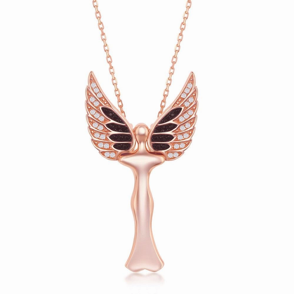 Sterling Silver Rose GP CZ Angel Movable Wings Pendant