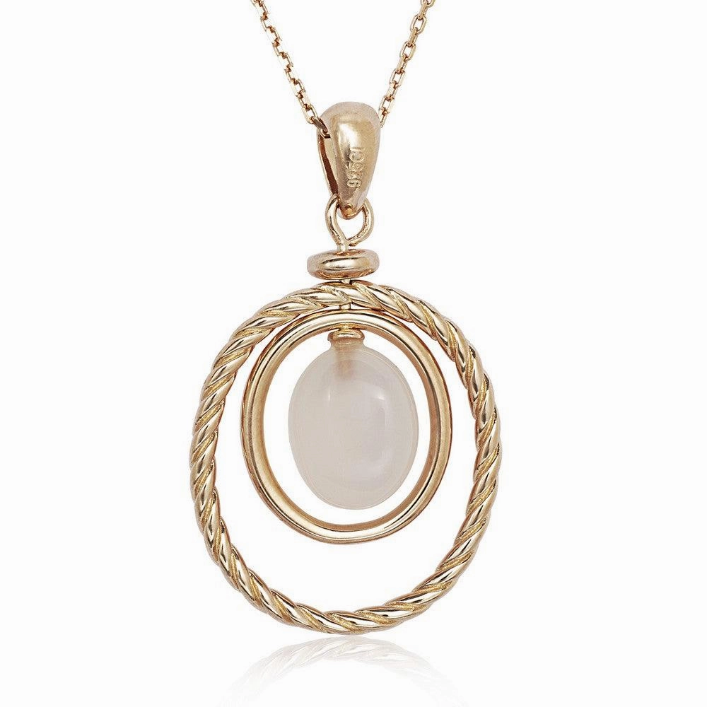 Sterling Silver Rose GP Double Oval Rose Quartz Necklace