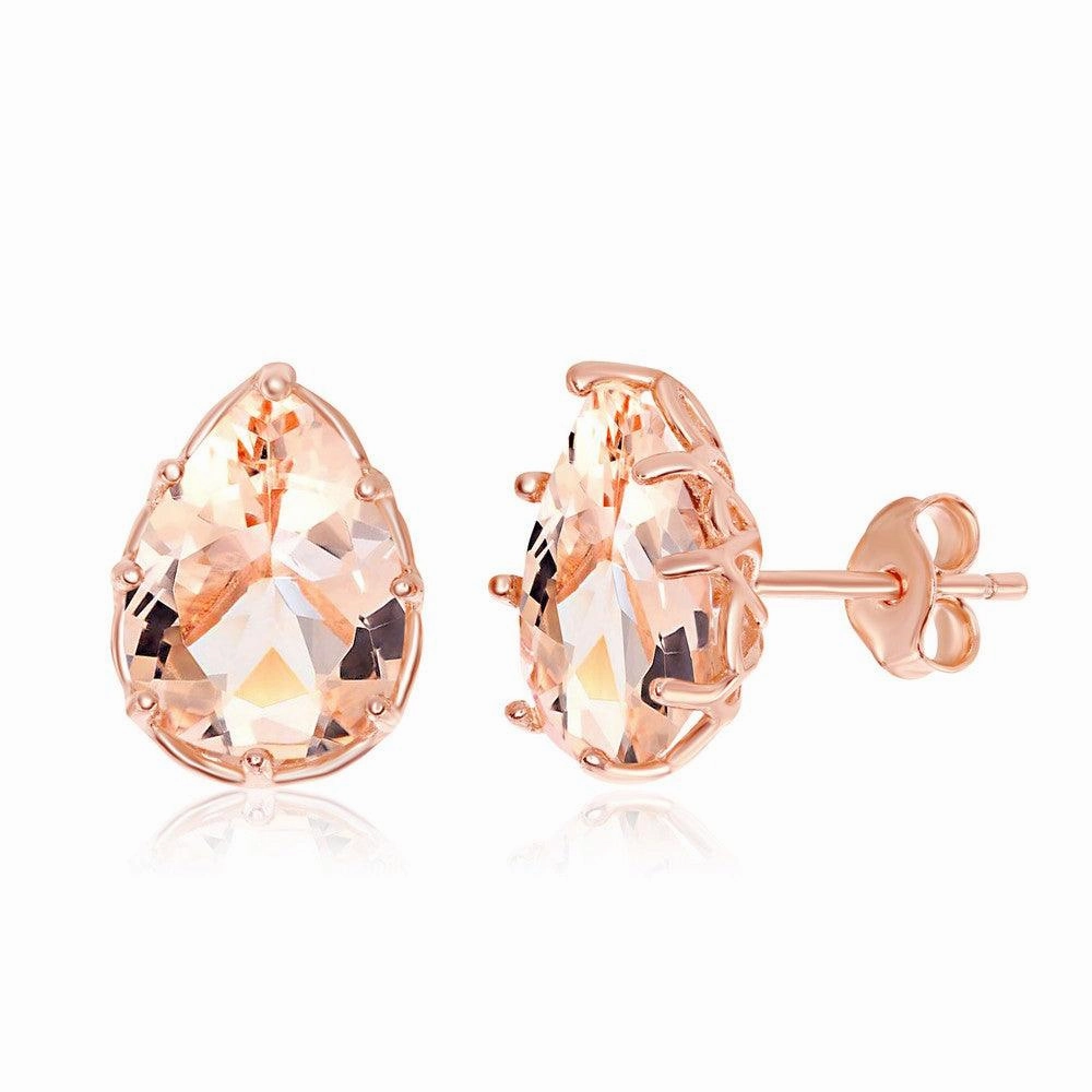 Sterling Silver Rose GP Eight-Prong Morganite CZ Stud Earrings