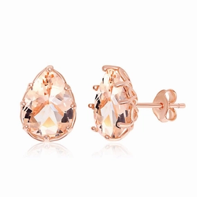 Sterling Silver Rose GP Eight-Prong Morganite CZ Stud Earrings