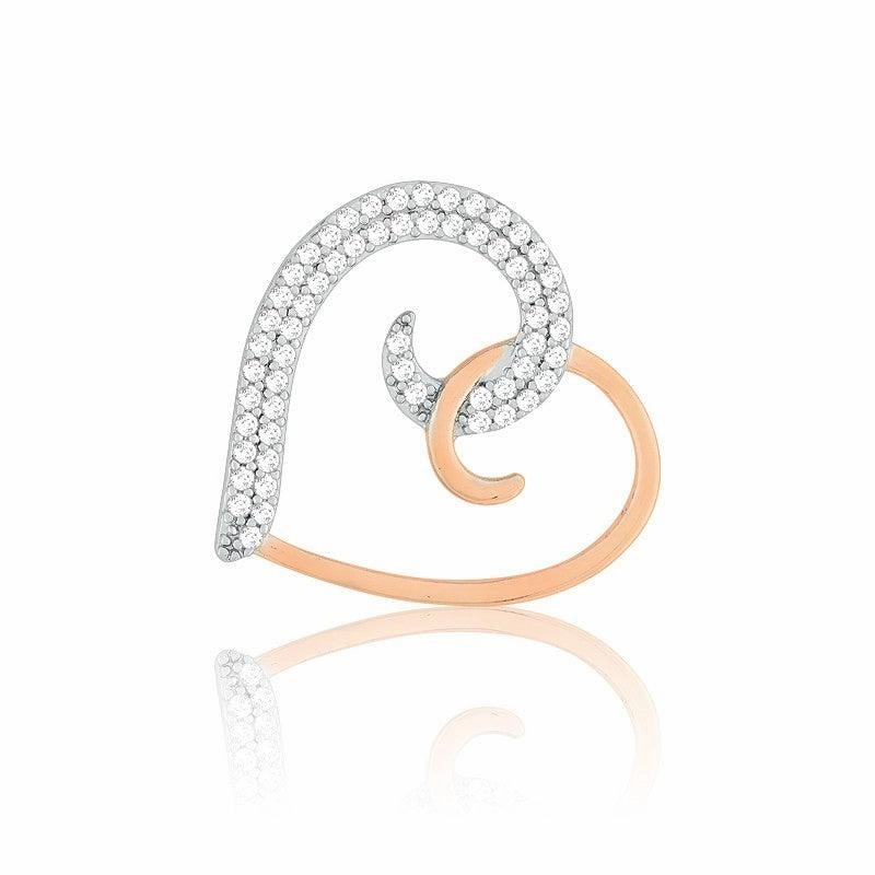Sterling Silver Rose GP Half CZ Half Shiny Heart Pendant