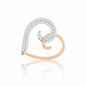 Sterling Silver Rose GP Half CZ Half Shiny Heart Pendant