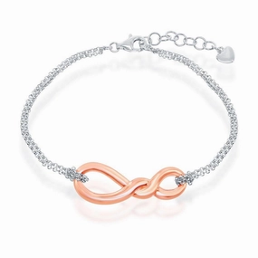 Sterling Silver Rose GP Infinity Knot Double Strand Bracelet, 7"