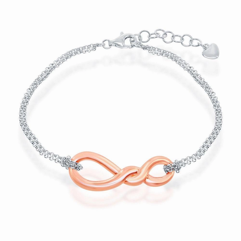 Sterling Silver Rose GP Infinity Knot Double Strand Bracelet, 7"