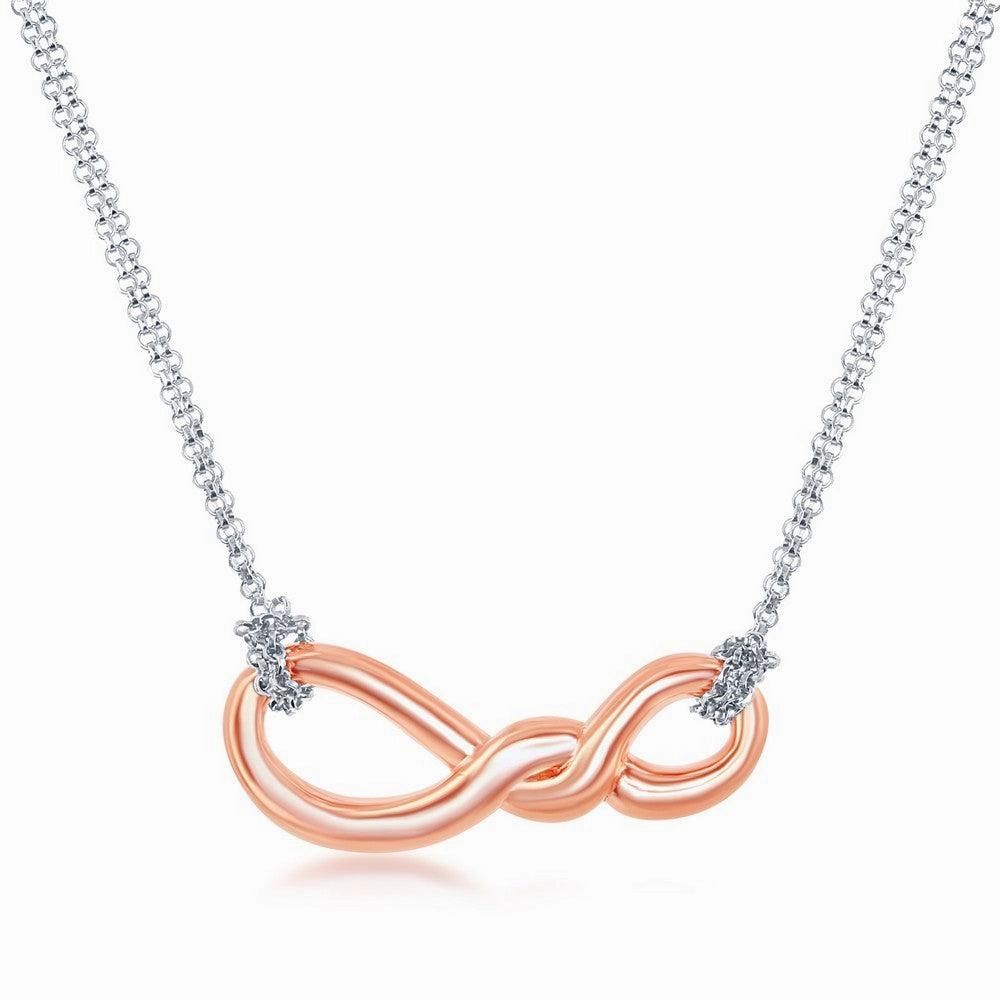 Sterling Silver Rose GP Infinity Knot Double Strand Necklace