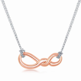 Sterling Silver Rose GP Infinity Knot Double Strand Necklace