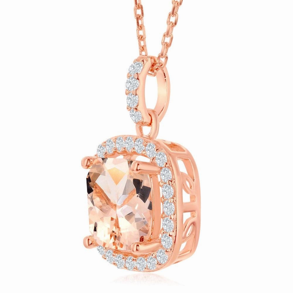 Sterling Silver Rose GP Morganite CZ with CZ Border Pendant