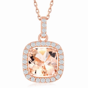 Sterling Silver Rose GP Morganite CZ with CZ Border Pendant