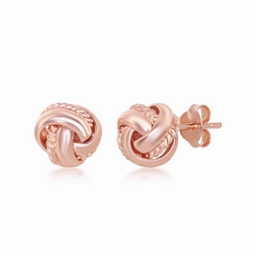 Sterling Silver Rose GP Rope Border Love Knot Stud Earrings