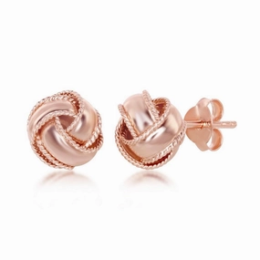 Sterling Silver Rose GP Rope Love Knot Stud Earrings