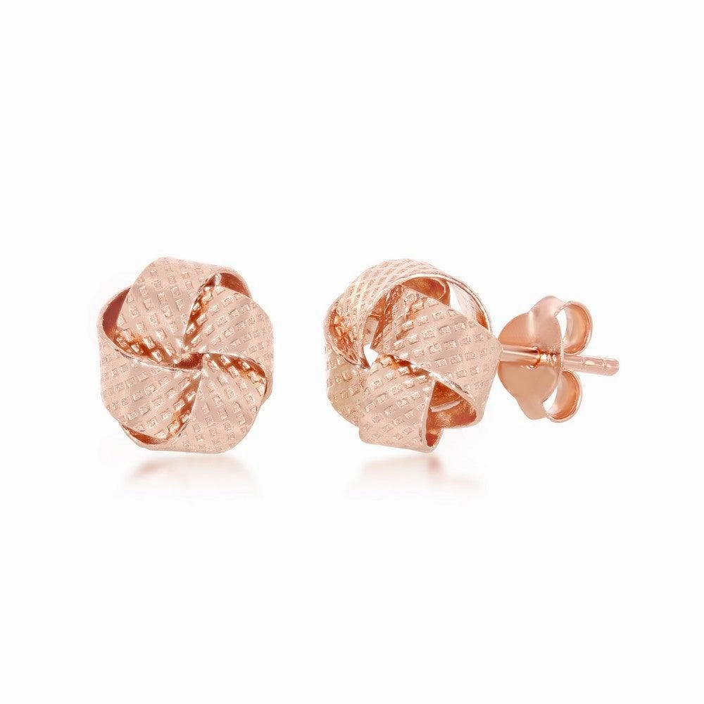 Sterling Silver Rose GP Textured Love Knot Stud Earrings