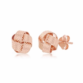 Sterling Silver Rose GP Textured Love Knot Stud Earrings