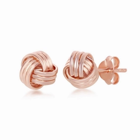 Sterling Silver Rose GP Triple Wire Love Knot Stud Earrings