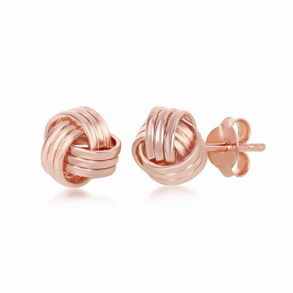 Sterling Silver Rose GP Triple Wire Love Knot Stud Earrings