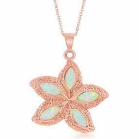 Sterling Silver Rose GP White Inlay Opal Starfish Pendant
