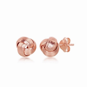 Sterling Silver Rose GP Wire Design Love Knot Stud Earrings