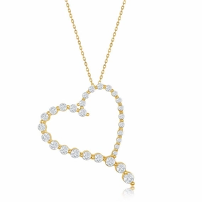 Sterling Silver Roud Graduating CZ Heart Pendant - Gold Plated