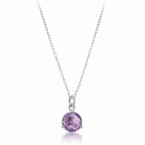 Sterling Silver Round Amethyst Triple Prong Necklace