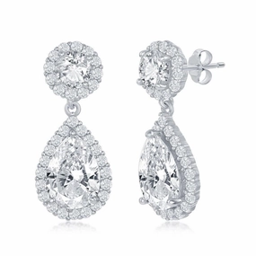 Sterling Silver Round and Pear Shaped CZ Earrings