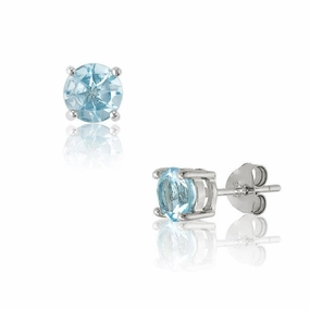 Sterling Silver Round Blue Topaz Gem Studs Earrings
