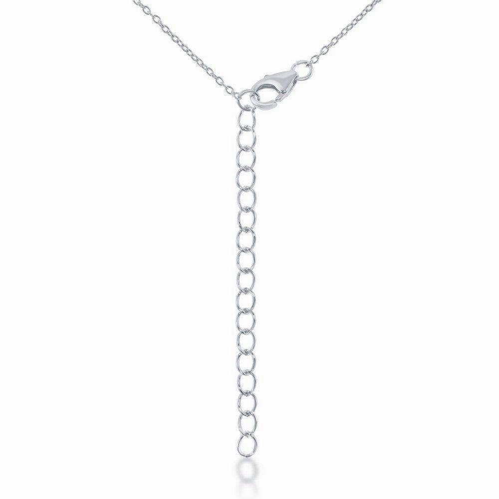 Sterling Silver Round Center Blue Topaz with White Topaz Border Necklace