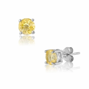 Sterling Silver Round Citrine Gem Studs Earrings