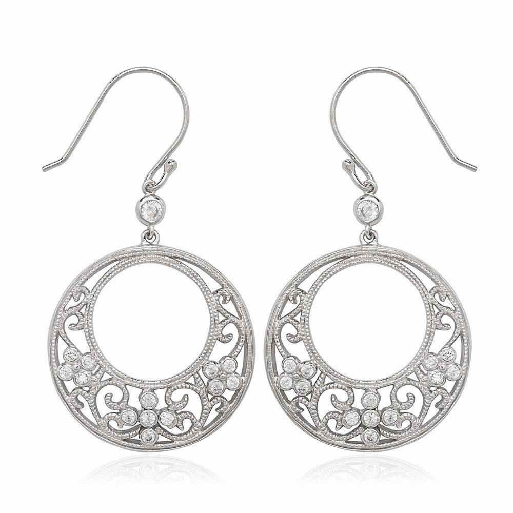 Sterling Silver Round Fancy Design with CZ Earrings