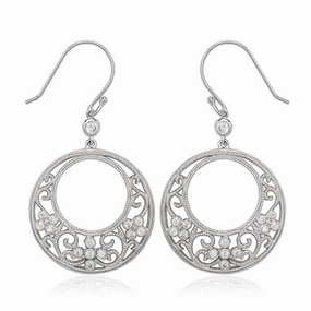 Sterling Silver Round Fancy Design with CZ Earrings