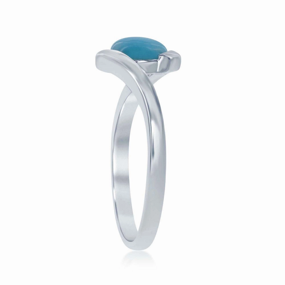 Sterling Silver Round Larimar in Swirl Design Ring, Size 9