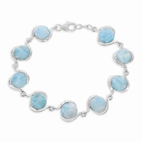 Sterling Silver Round Larimar Linked Bracelet, 7.5"