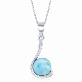 Sterling Silver Round Larimar Swirl Design Pendant