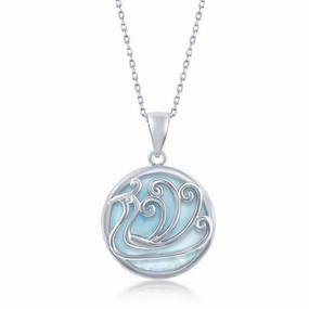 Sterling Silver Round Larimar Waves Pendant