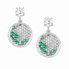 Sterling Silver Round Micro Pave Green CZs Earrings