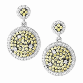 Sterling Silver Round Micro Pave Green Earrings