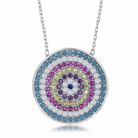 Sterling Silver Round Multicolor Cubic Zirconia Necklace