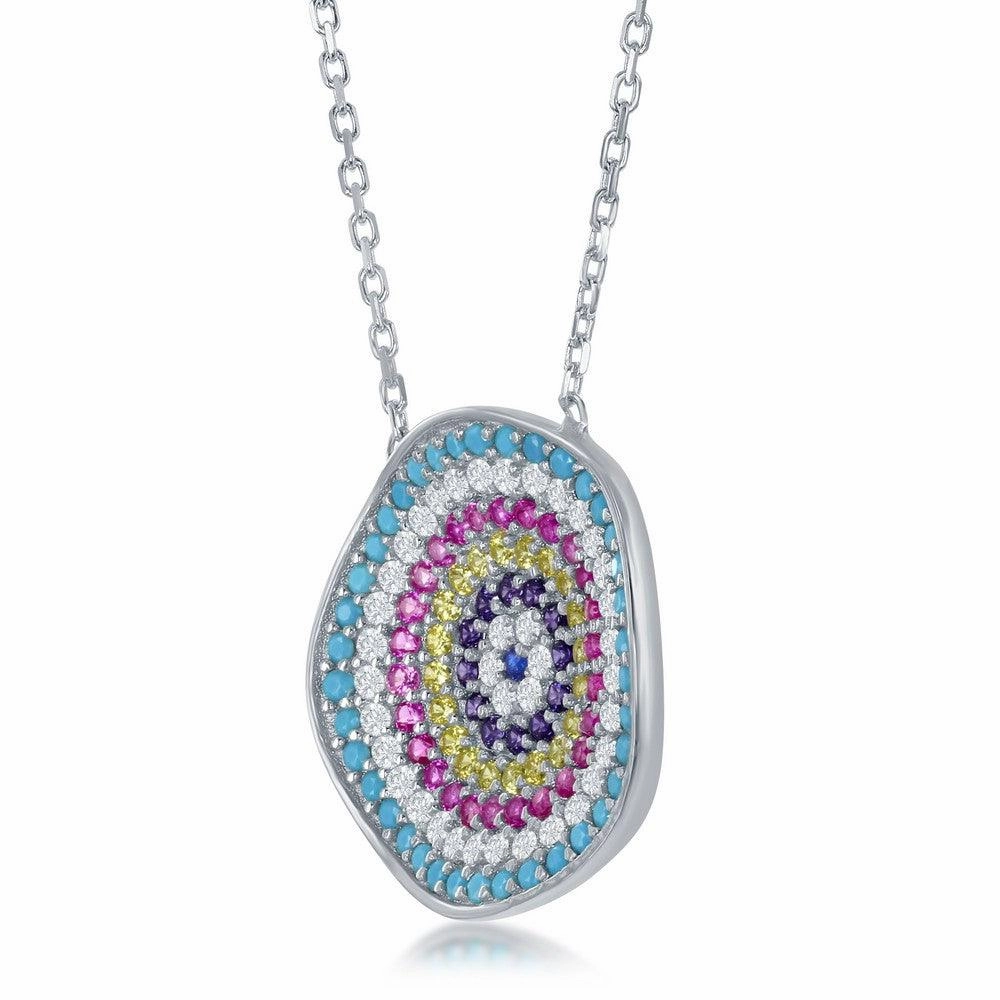 Sterling Silver Round Multicolor Cubic Zirconia Necklace