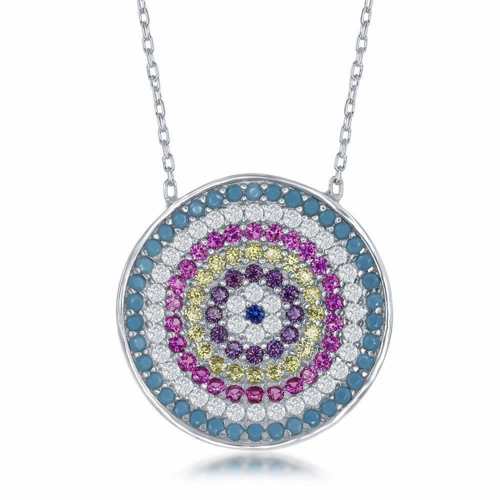 Sterling Silver Round Multicolor Cubic Zirconia Necklace