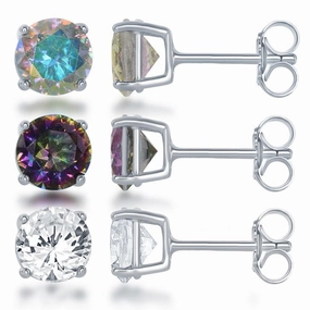 Sterling Silver Round Stud Earrings, Set of 3