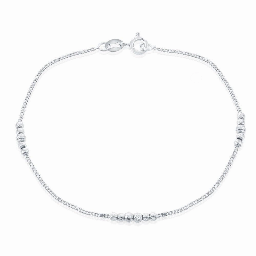 Sterling Silver Shiny and Diamond Cut Beads Bracelet, 7.5"