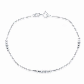 Sterling Silver Shiny and Diamond Cut Beads Bracelet, 7.5"