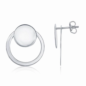Sterling Silver Shiny Disc with Open Hoop Earrings